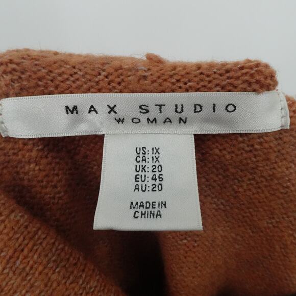 Max Studio Sweater Womens 1X Orange Cowl Neck Long Tunic Alpaca Blend Casual - Picture 2 of 12